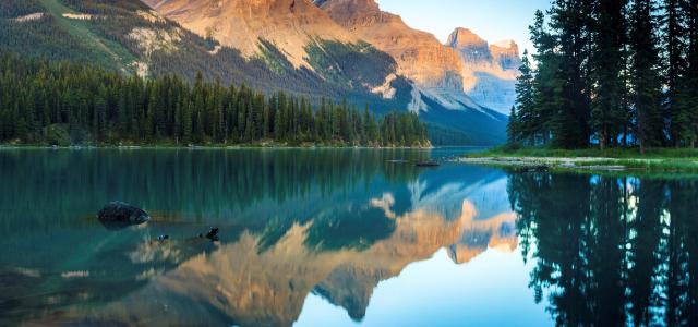 Beautiful alpine summer view with reflections in a lake